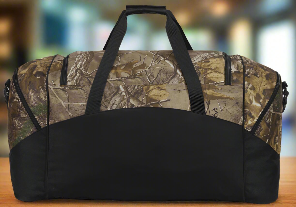 College Logo Camo Duffel Bag Gym Bag - Back Side