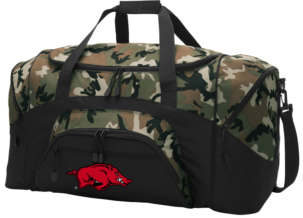 University of Arkansas Large Camo Duffel Bag Arkansas Razorbacks Suitcase or Sports Gear Bag