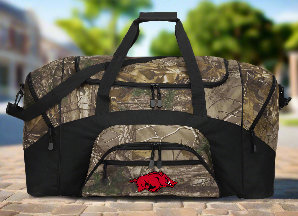 University of Arkansas Camo Large Duffel Bag Arkansas Razorbacks Suitcase Travel Bag or Sports Gear Bag