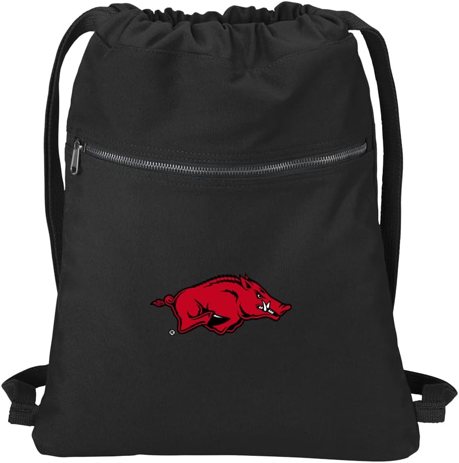 University of Arkansas Canvas Drawstring Backpack Arkansas Razorbacks Cotton Cinch Pack Bag