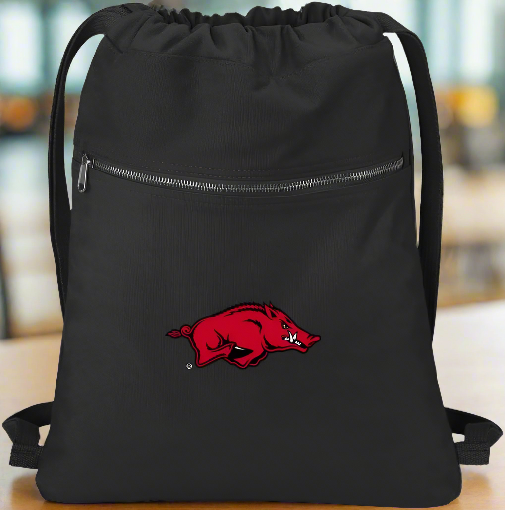 University of Arkansas Canvas Drawstring Backpack Arkansas Razorbacks Cotton Cinch Pack Bag