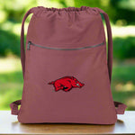 University of Arkansas Canvas Drawstring Backpack Arkansas Razorbacks Cotton Cinch Pack Bag