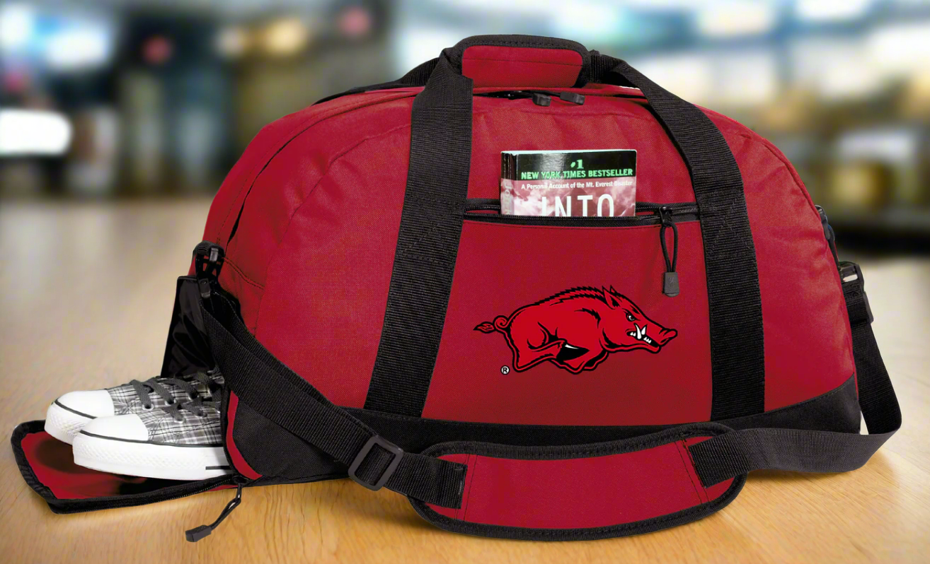 University of Arkansas Duffel Bag Arkansas Razorbacks Gym or Sports Bag with Shoe Pocket