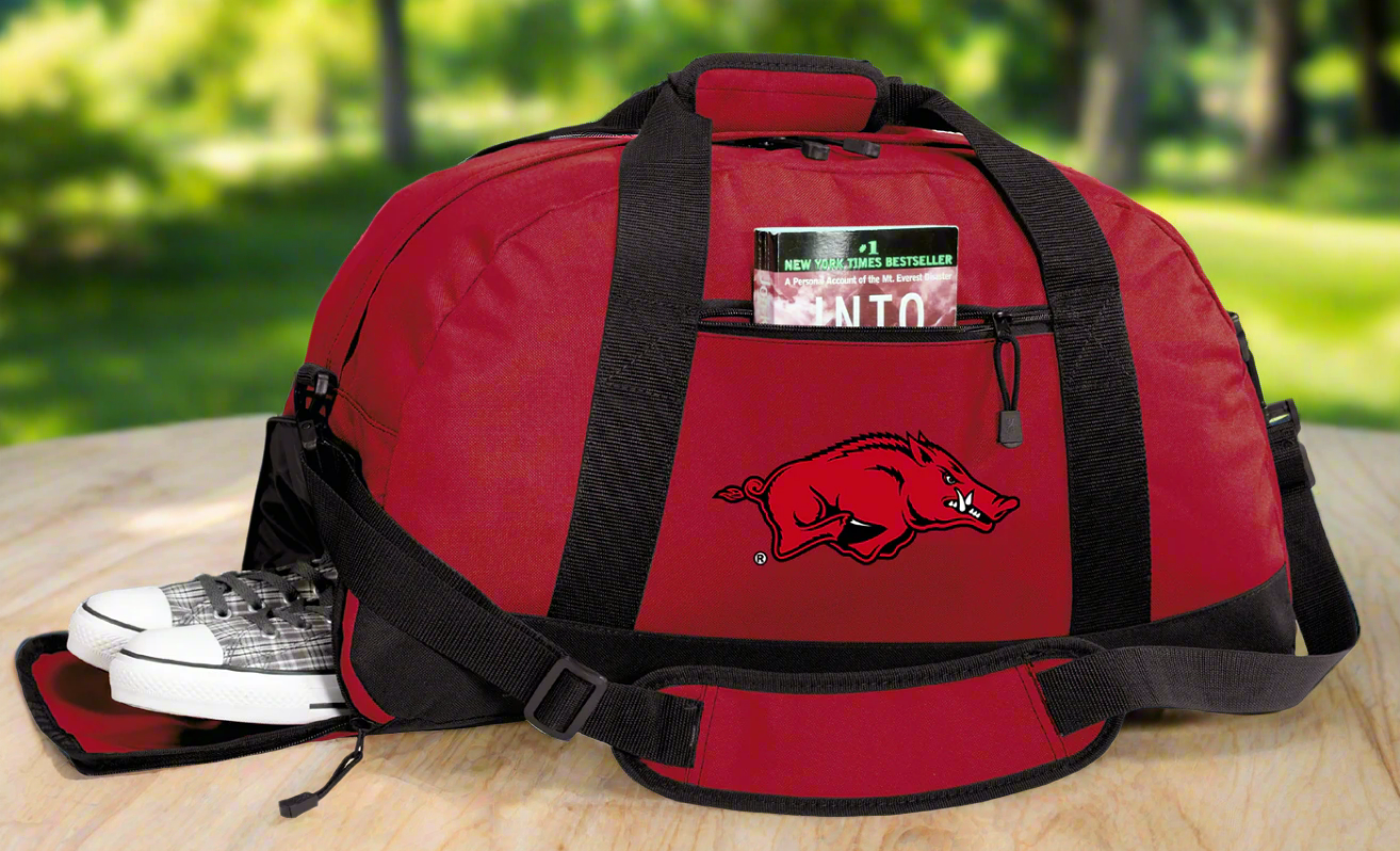 University of Arkansas Duffel Bag Arkansas Razorbacks Gym or Sports Bag with Shoe Pocket