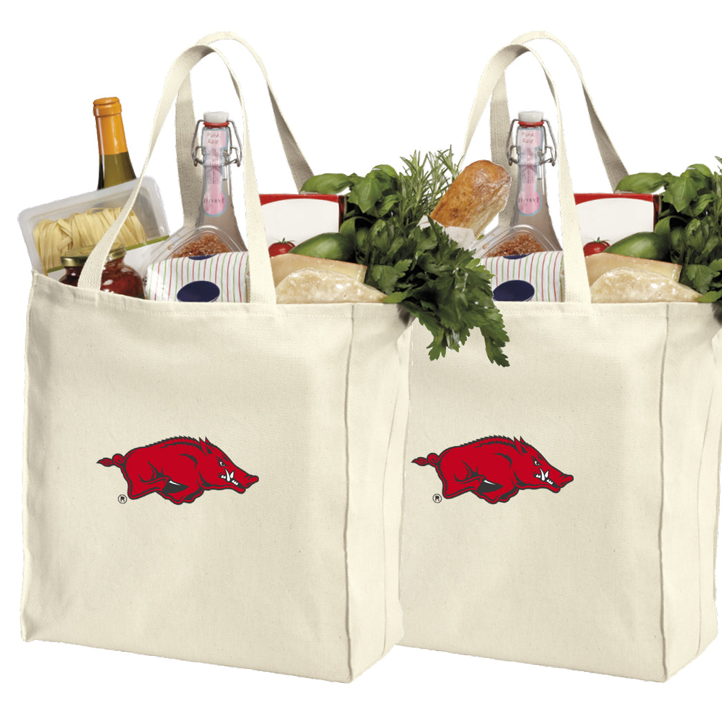 University of Arkansas Grocery Shopping Bags 2 PC SET Arkansas Razorbacks Reusable Cotton Bags