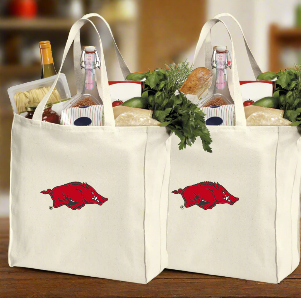 University of Arkansas Grocery Shopping Bags 2 PC SET Arkansas Razorbacks Reusable Cotton Bags