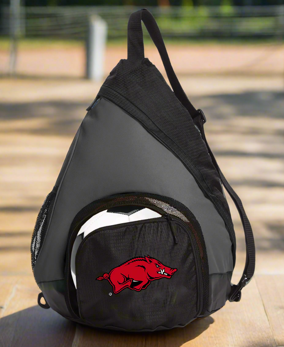 University of Arkansas Sling Backpack Arkansas Razorbacks Bag with Soccer Ball or Volleyball Bag Sports Gear Compartment Practice Bag