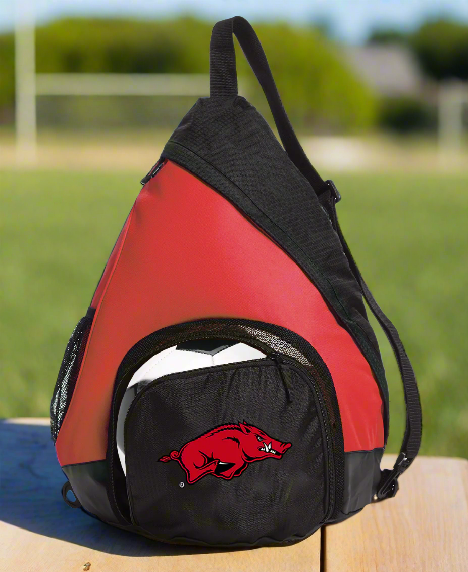 University of Arkansas Sling Backpack Arkansas Razorbacks Bag with Soccer Ball or Volleyball Bag Sports Gear Compartment Practice Bag