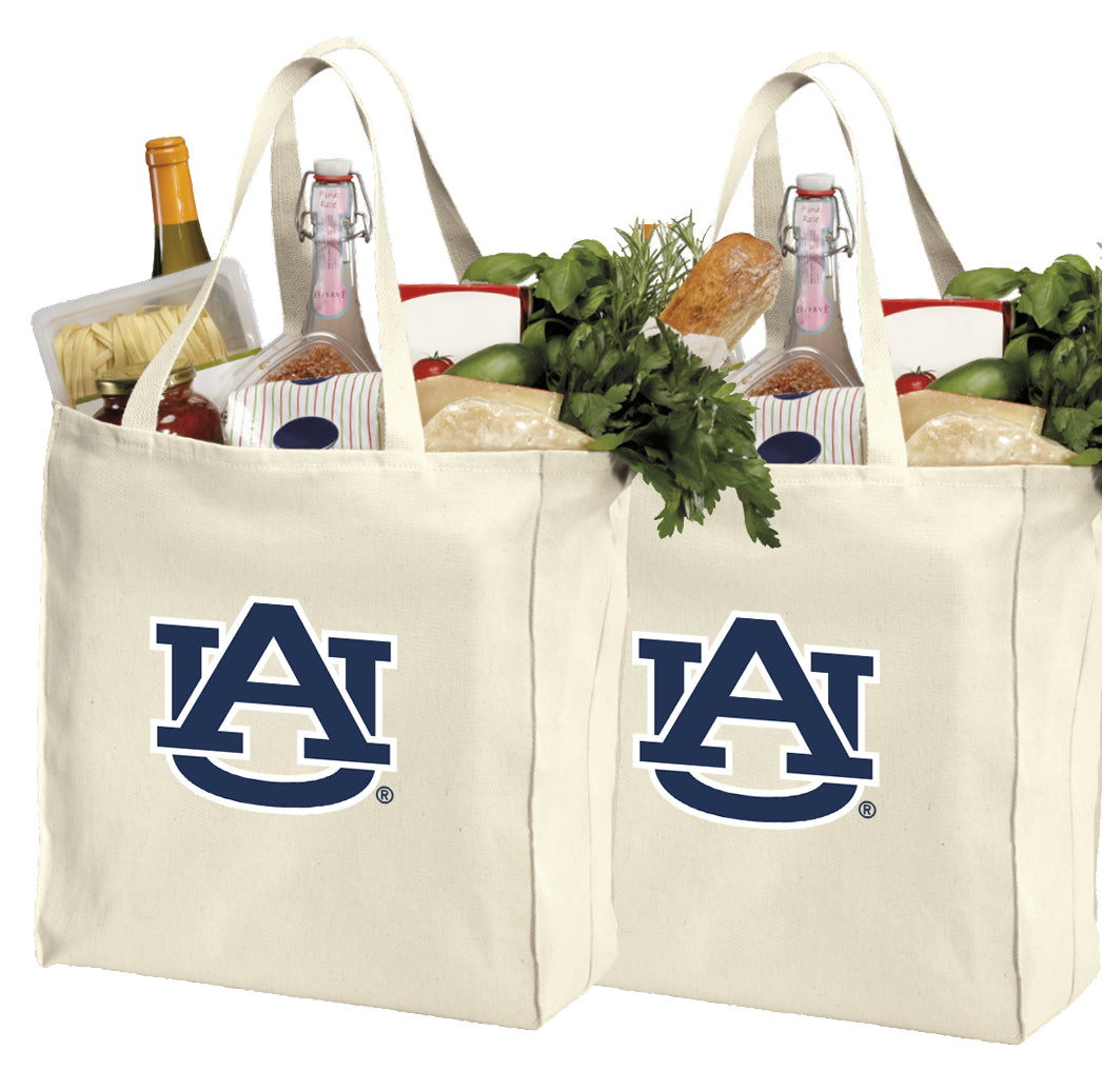 Auburn Grocery Shopping Bags 2 PC SET Auburn Tigers Reusable Cotton Bags