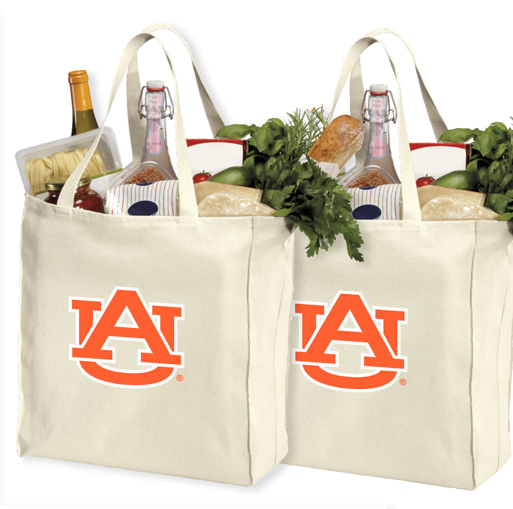 Auburn Grocery Shopping Bags 2 PC SET Auburn University Reusable Cotton Bags