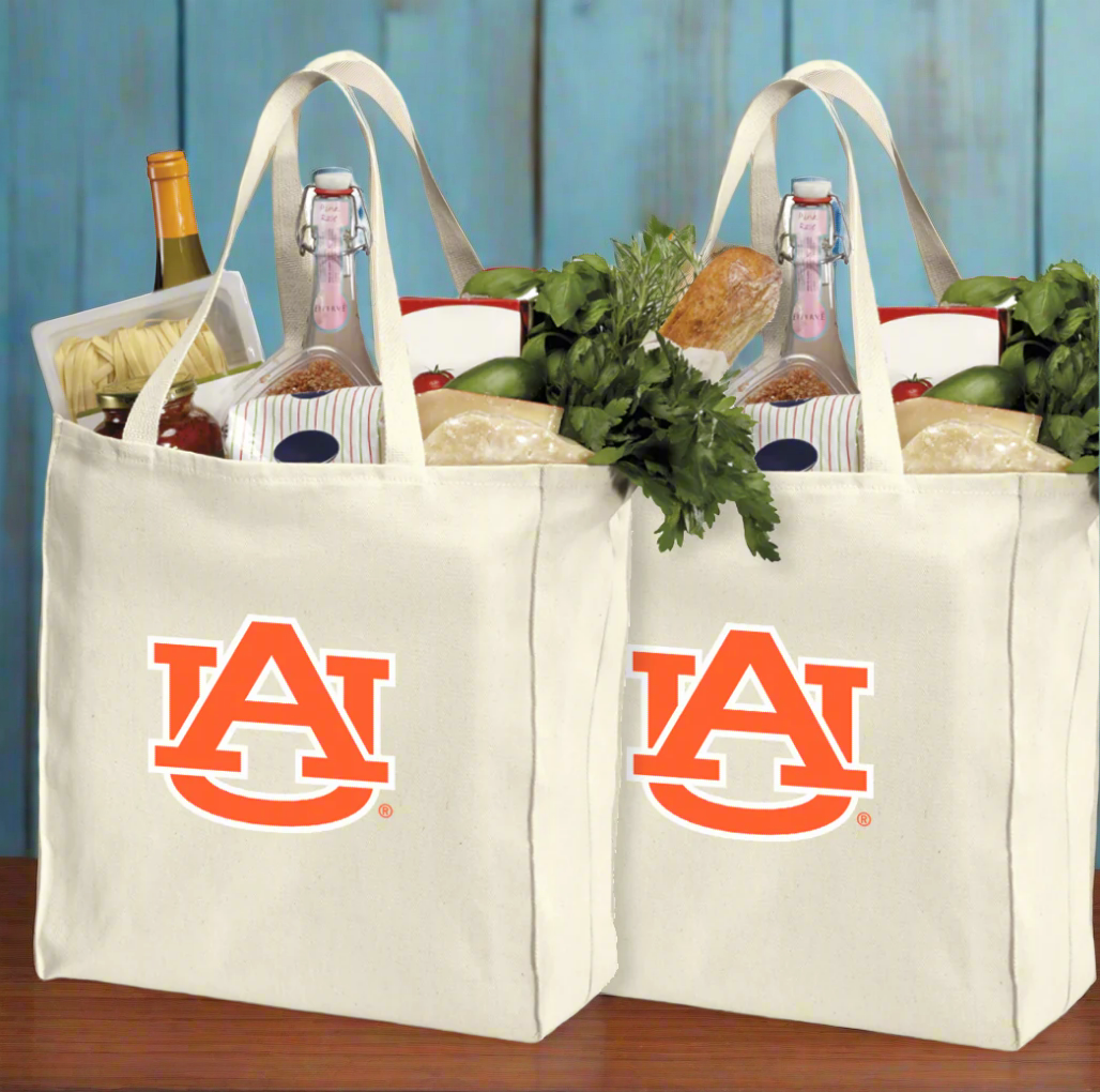 Auburn Grocery Shopping Bags 2 PC SET Auburn University Reusable Cotton Bags