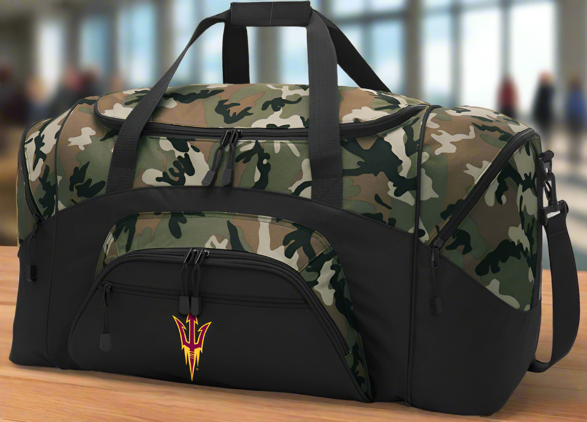 ASU Large Camo Duffel Bag Arizona State University Suitcase or Sports Gear Bag