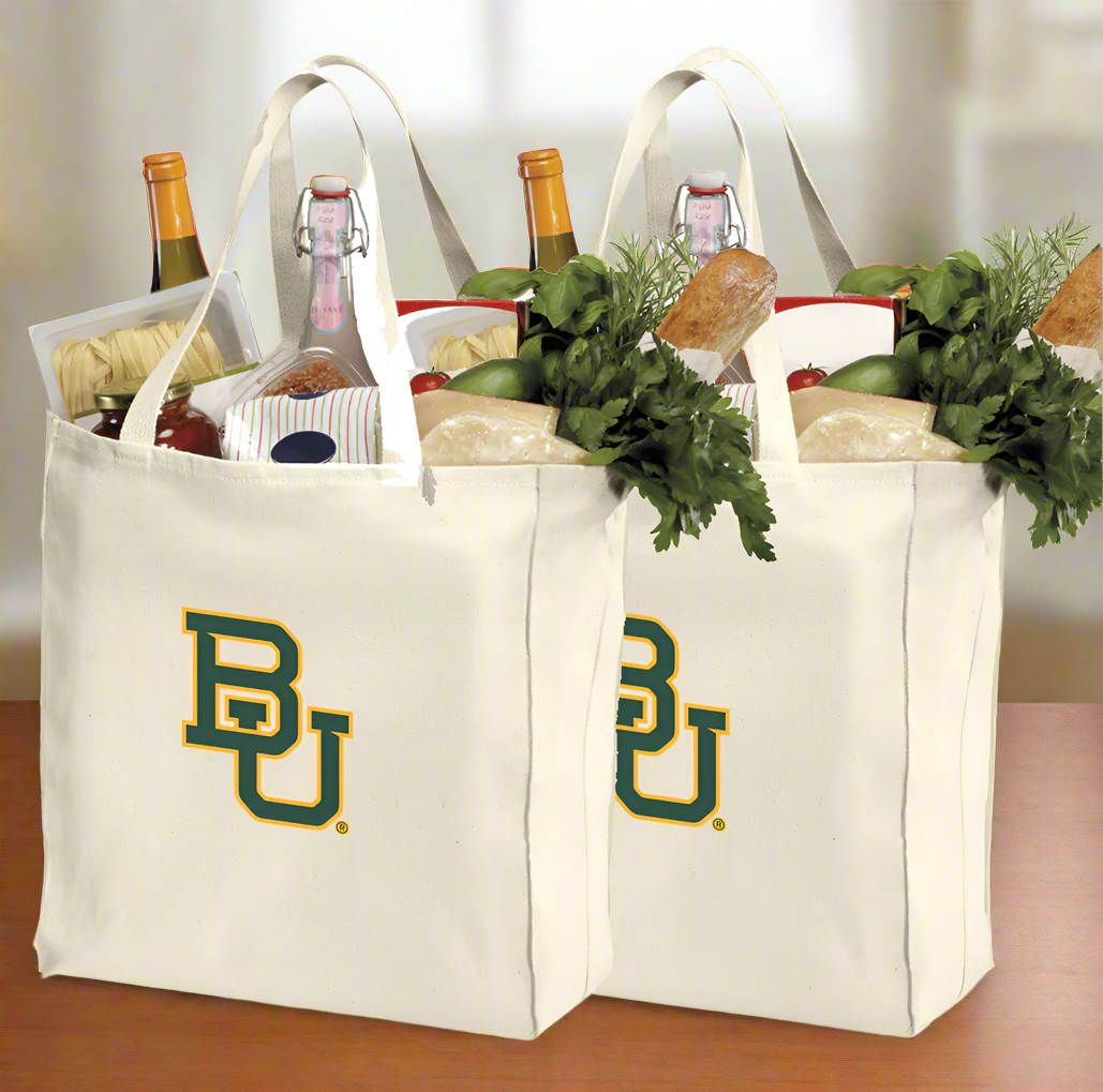 Baylor University Grocery Shopping Bags 2 PC SET BU Bears Reusable Cotton Bags