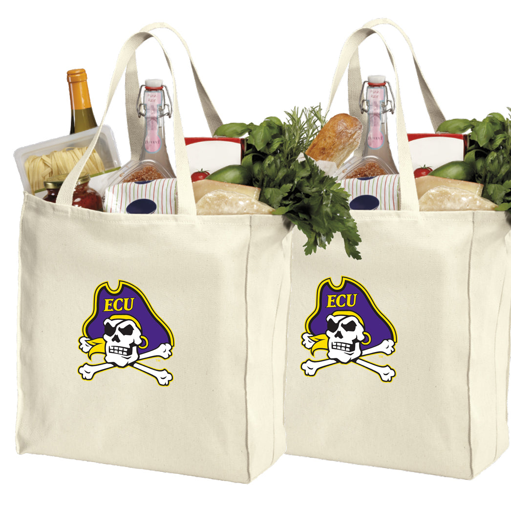 East Carolina Grocery Shopping Bags 2 PC SET ECU Pirates Reusable Cotton Bags