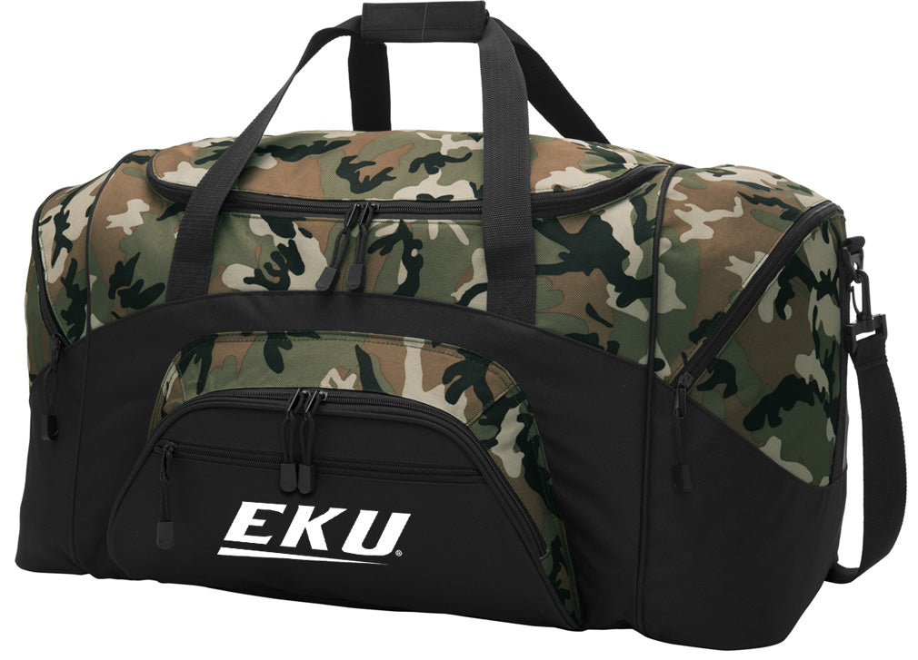 EKU Large Camo Duffel Bag Eastern Kentucky Suitcase or Sports Gear Bag