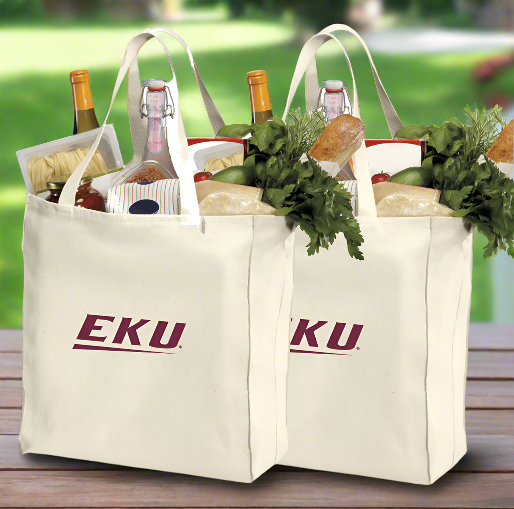 Eastern Kentucky University Grocery Shopping Bags 2 PC SET EKU Reusable Cotton Bags