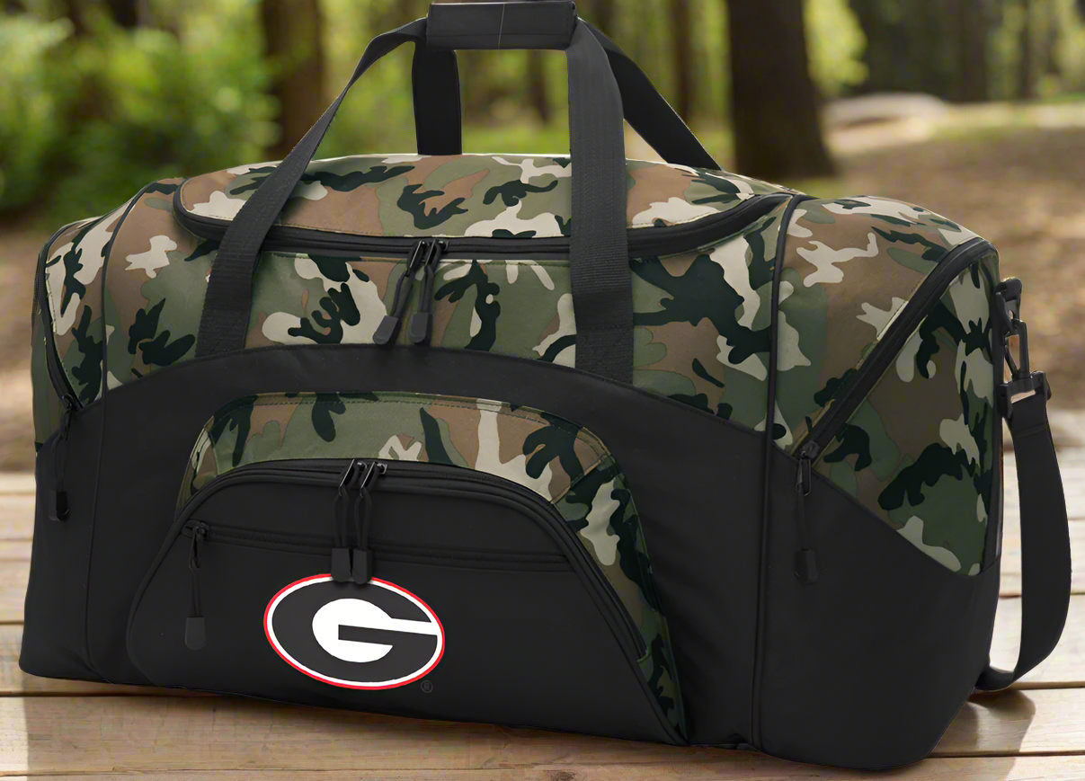 University of Georgia Large Camo Duffel Bag UGA Bulldogs Suitcase or Sports Gear Bag