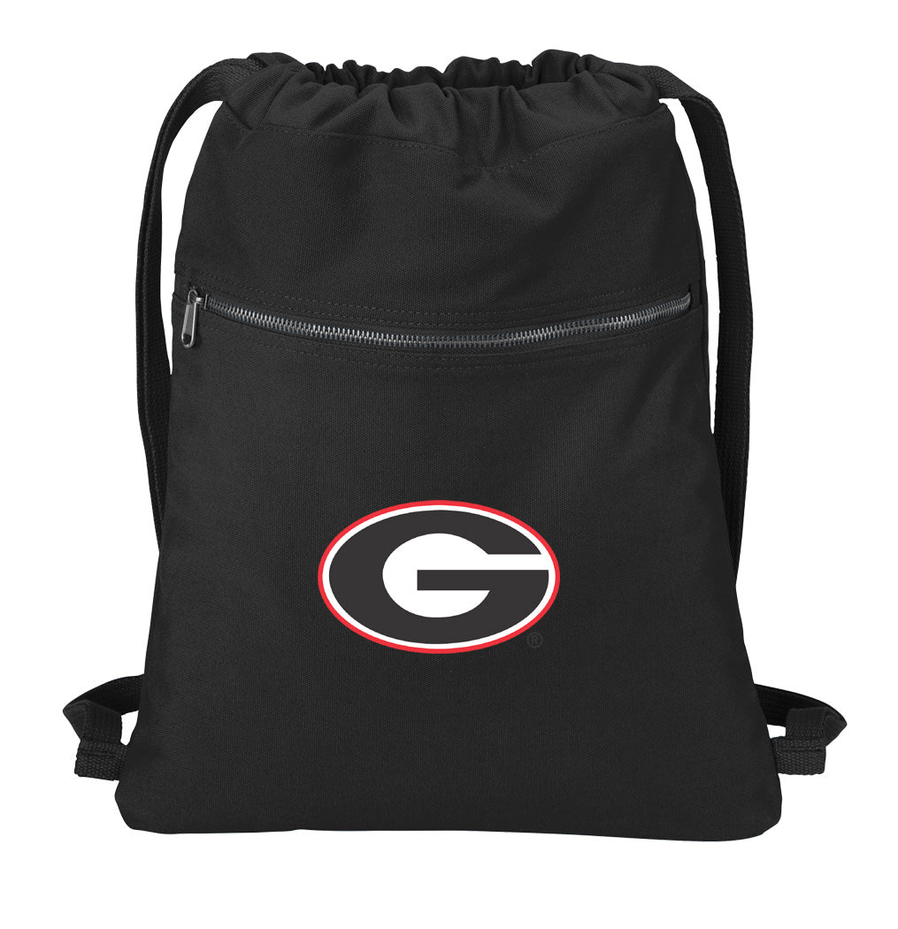 University of Georgia Canvas Drawstring Backpack UGA Bulldogs Cotton Cinch Pack Bag