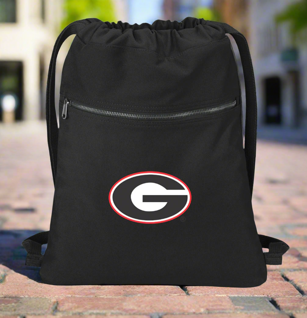 University of Georgia Canvas Drawstring Backpack UGA Bulldogs Cotton Cinch Pack Bag