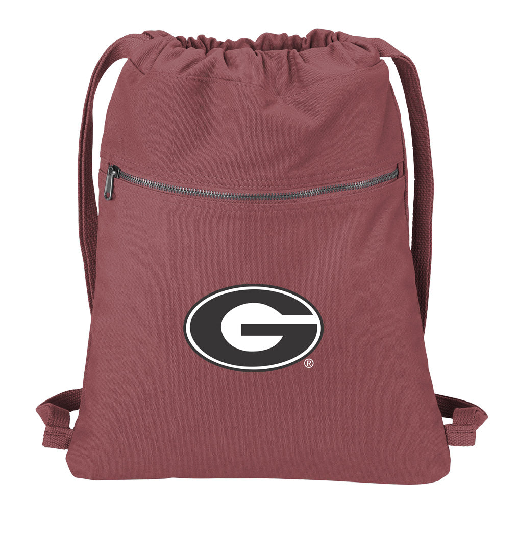 University of Georgia Canvas Drawstring Backpack UGA Bulldogs Cotton Cinch Pack Bag