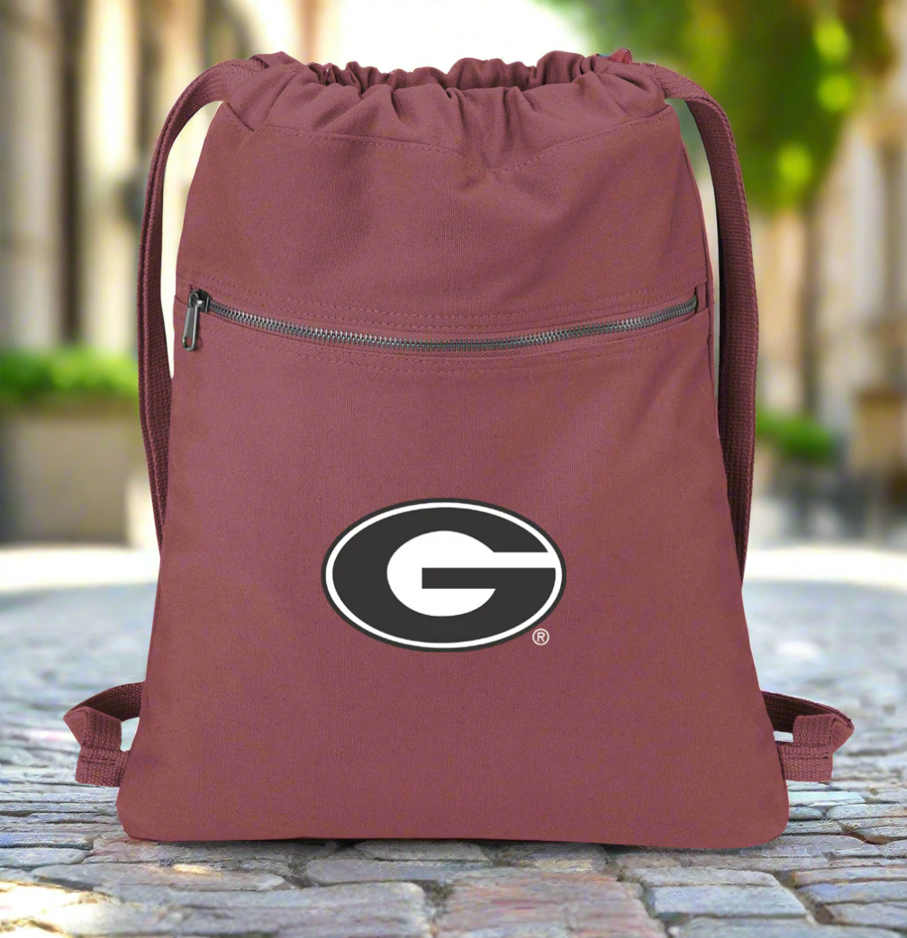 University of Georgia Canvas Drawstring Backpack UGA Bulldogs Cotton Cinch Pack Bag