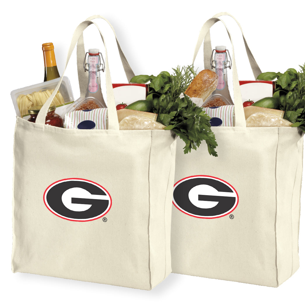 University of Georgia Grocery Shopping Bags 2 PC SET UGA Bulldogs Reusable Cotton Bags