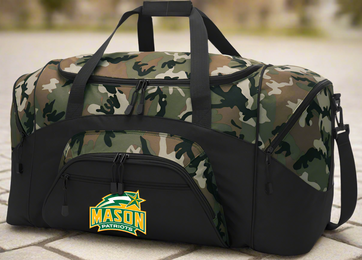 George Mason University Large Camo Duffel Bag GMU Patriots Suitcase or Sports Gear Bag