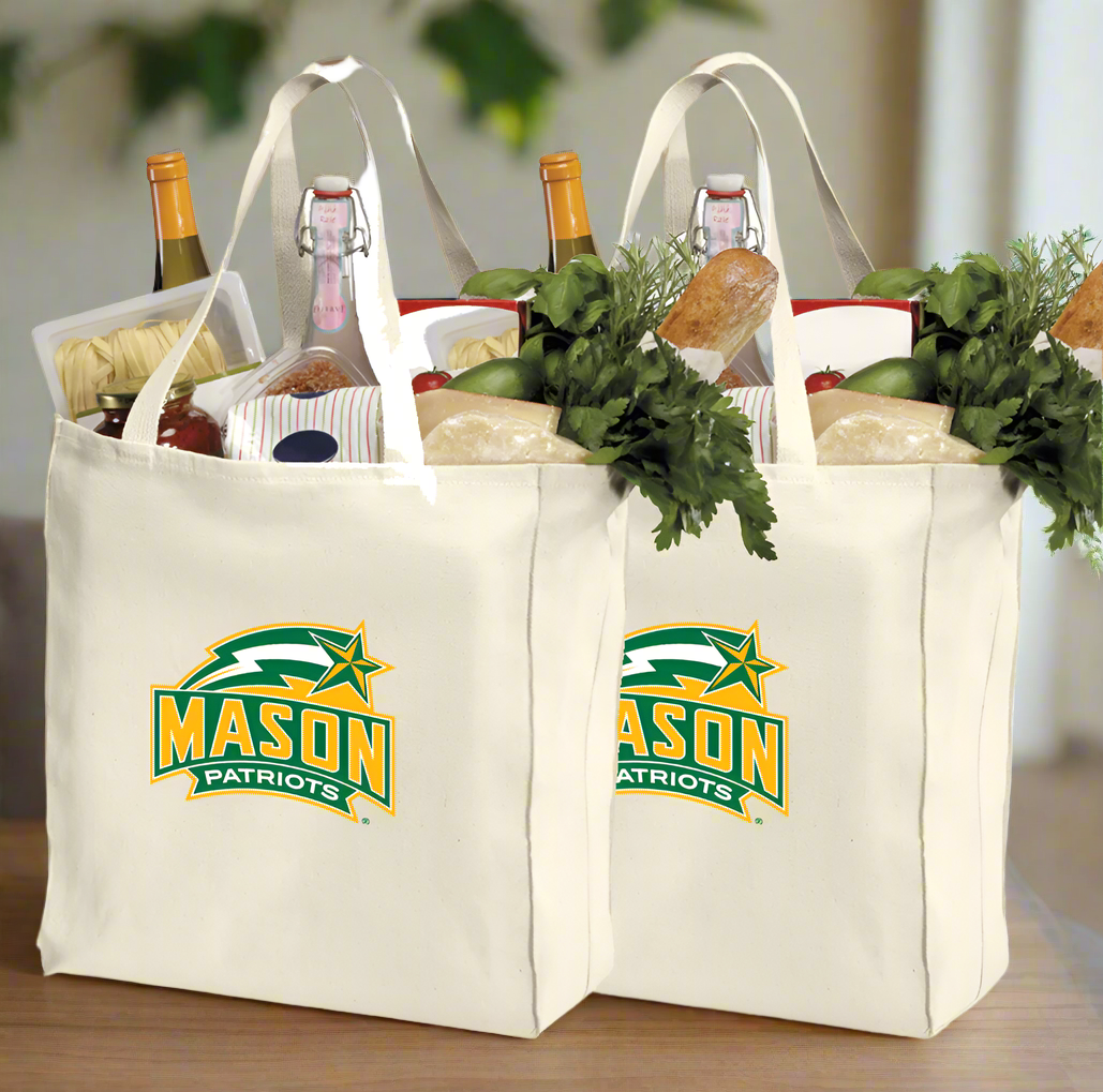 George Mason University Grocery Shopping Bags 2 PC SET GMU Patriots Reusable Cotton Bags