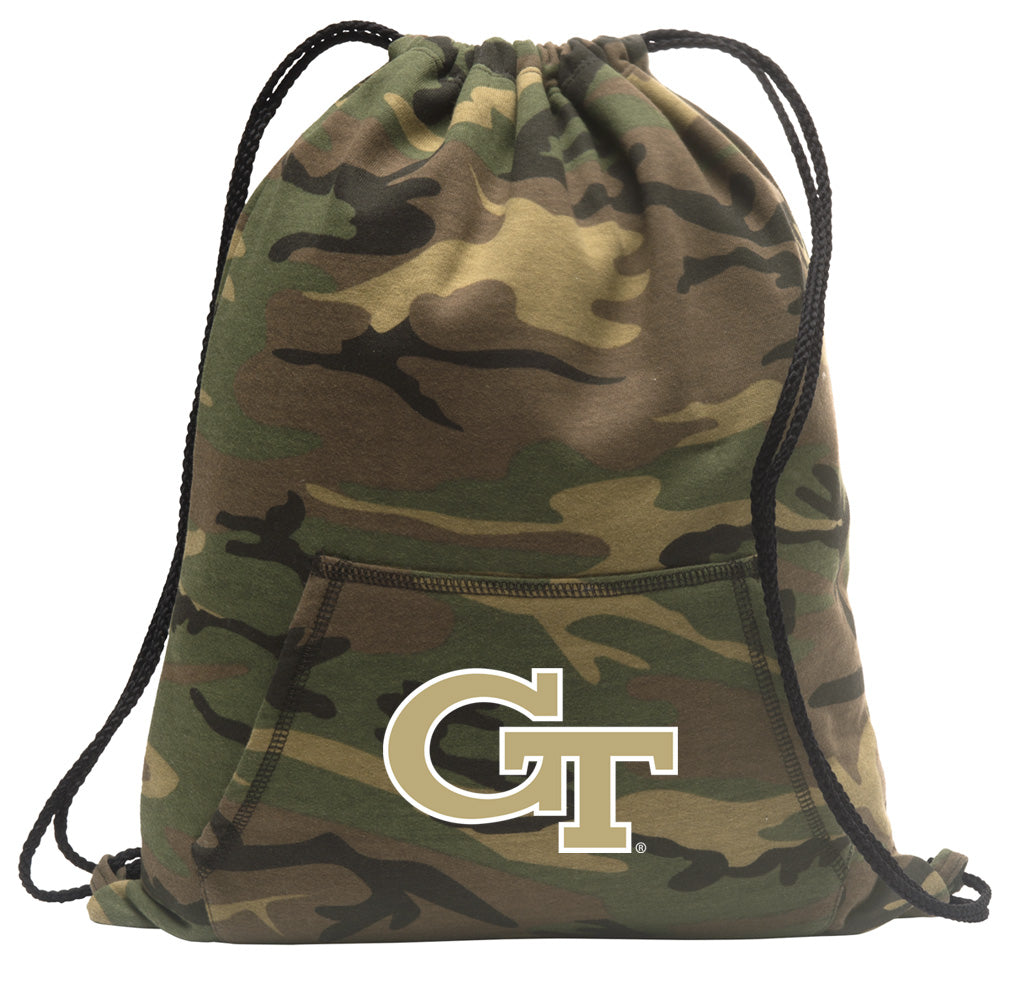 Georgia Tech Camo Drawstring Backpack Georgia Tech Logo Hoody Style Cinch Pack Bag