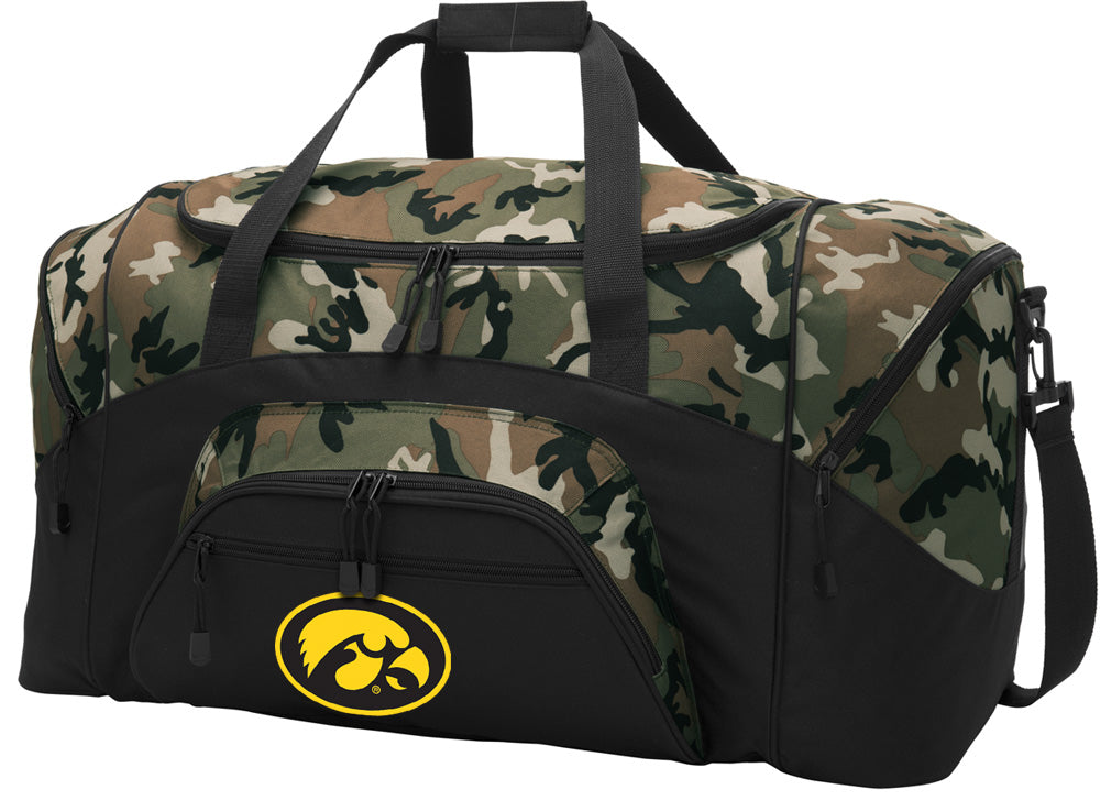 University of Iowa Large Camo Duffel Bag Iowa Hawkeyes Suitcase or Sports Gear Bag