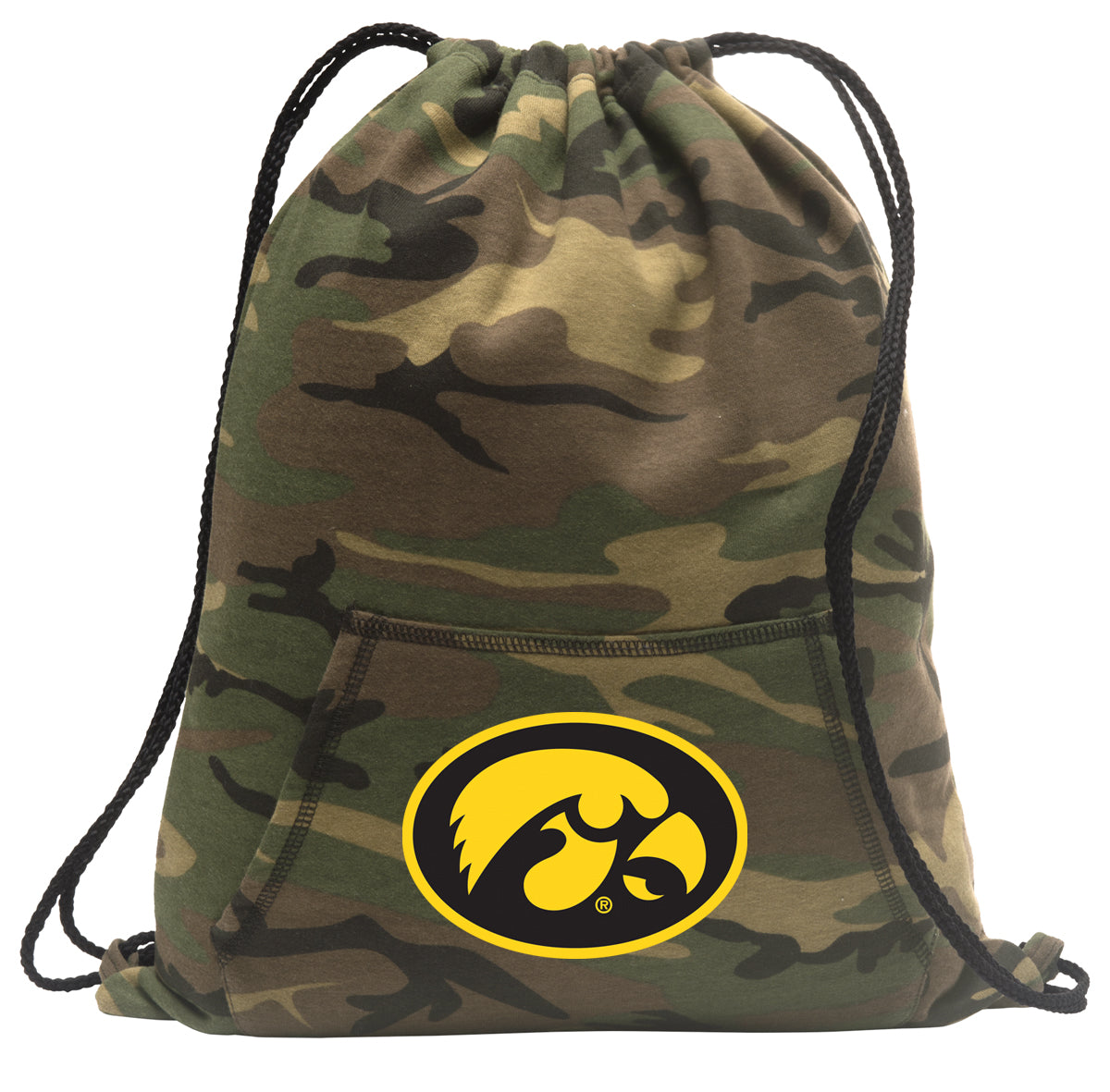 University of Iowa Camo Drawstring Backpack Iowa Hawkeyes Hoody Style Cinch Pack Bag