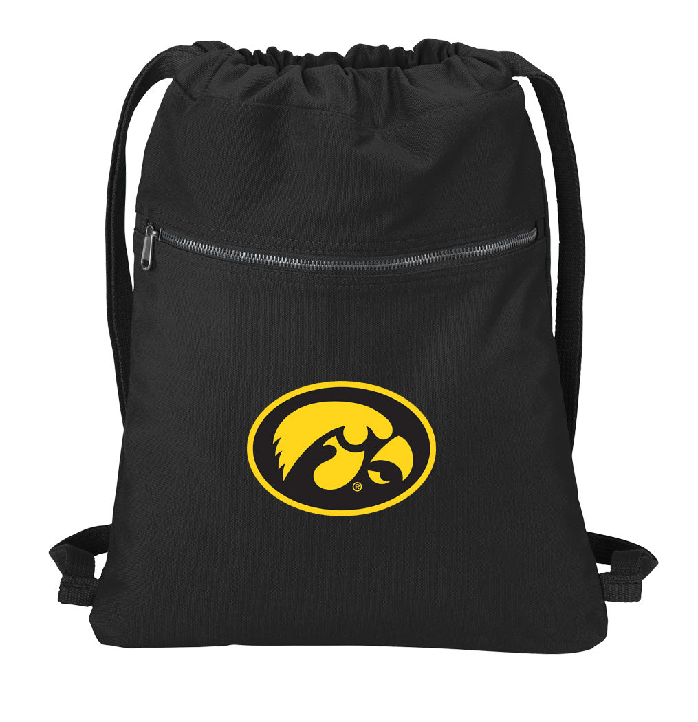 University of Iowa Canvas Drawstring Backpack Iowa Hawkeyes Cotton Cinch Pack Bag