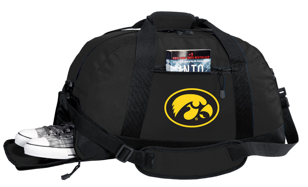 University of Iowa Duffel Bag Iowa Hawkeyes Gym or Sports Bag with Shoe Pocket