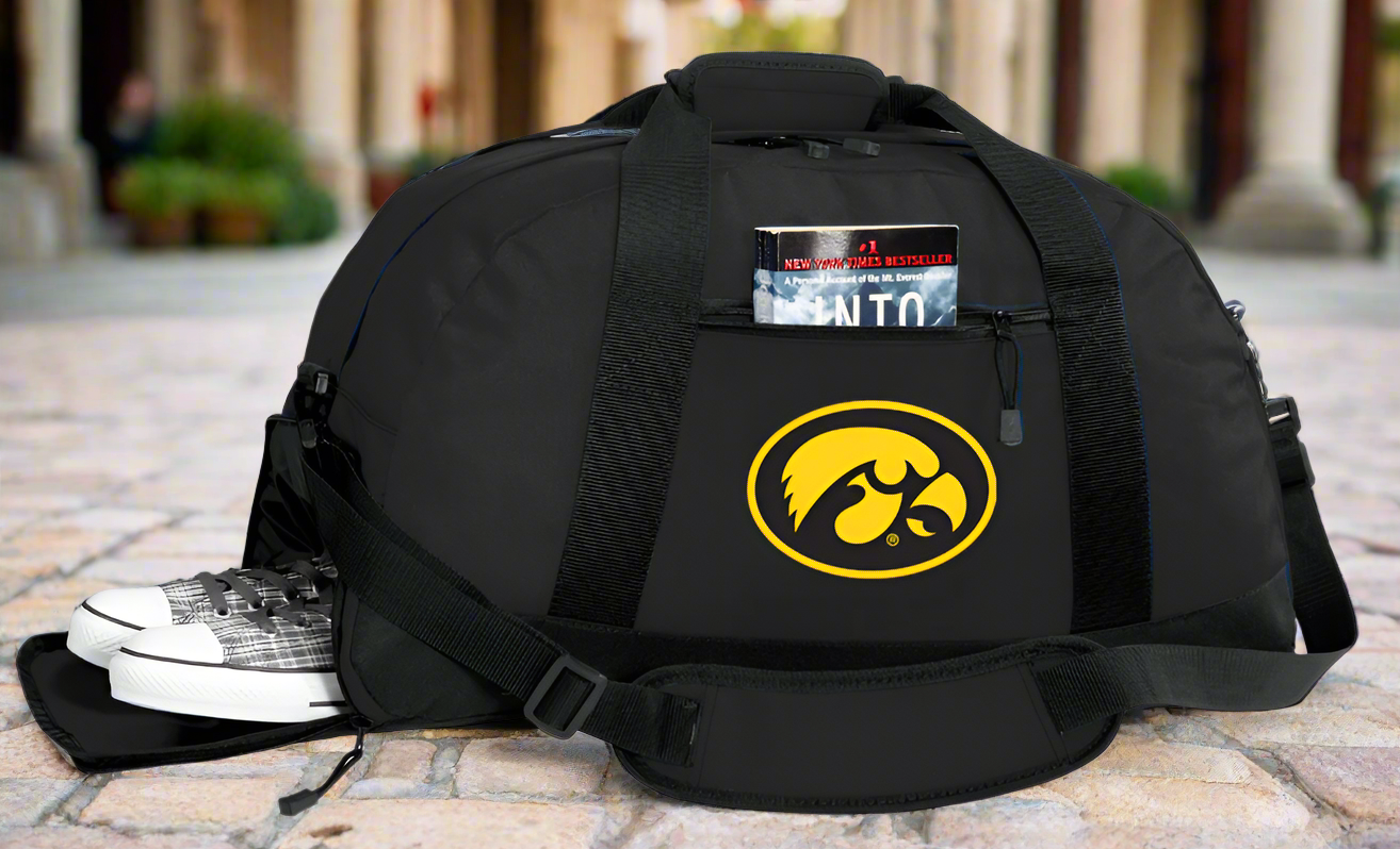 University of Iowa Duffel Bag Iowa Hawkeyes Gym or Sports Bag with Shoe Pocket