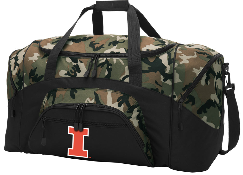 University of Illinois Large Camo Duffel Bag Illini Suitcase or Sports Gear Bag