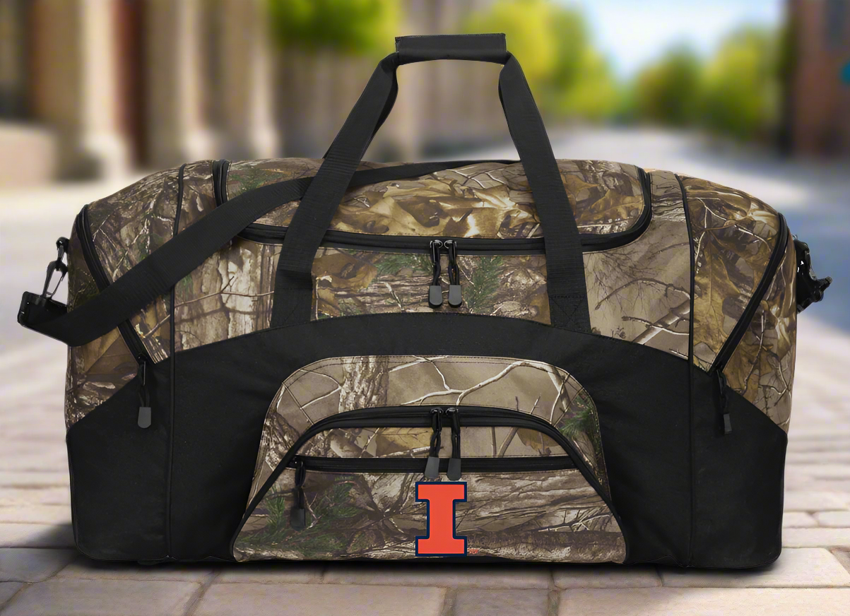 University of Illinois Camo Large Duffel Bag Illini Suitcase Travel Bag or Sports Gear Bag