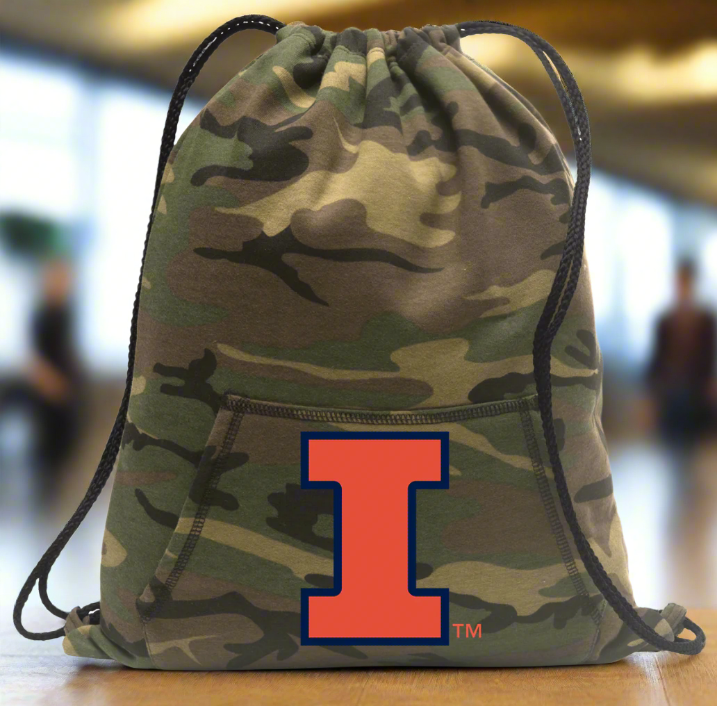 University of Illinois Camo Drawstring Backpack Illini Hoody Style Cinch Pack Bag