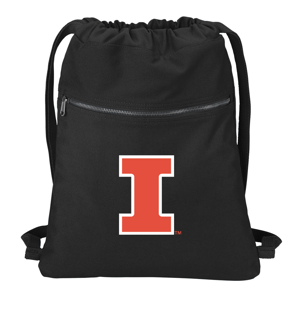 University of Illinois Canvas Drawstring Backpack Illini Cotton Cinch Pack Bag