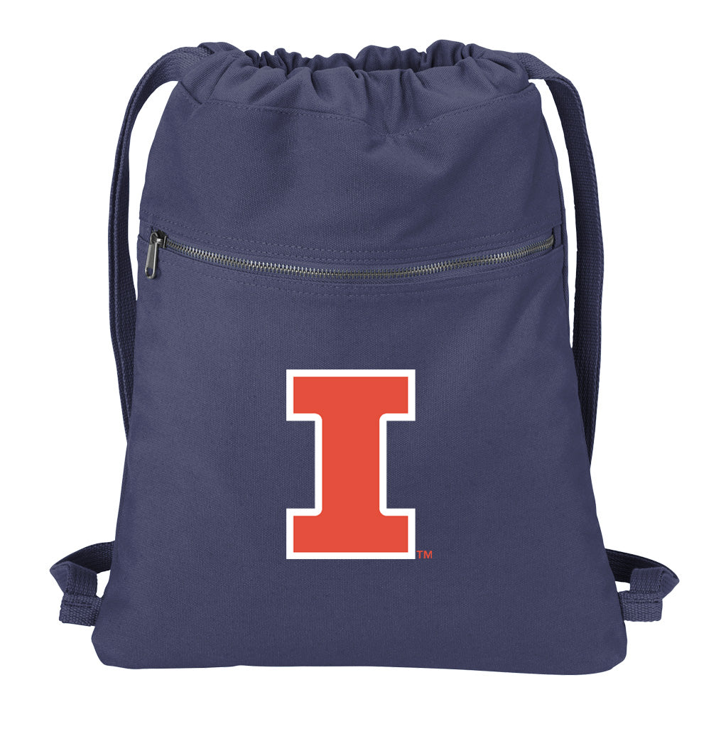 University of Illinois Canvas Drawstring Backpack Illini Cotton Cinch Pack Bag