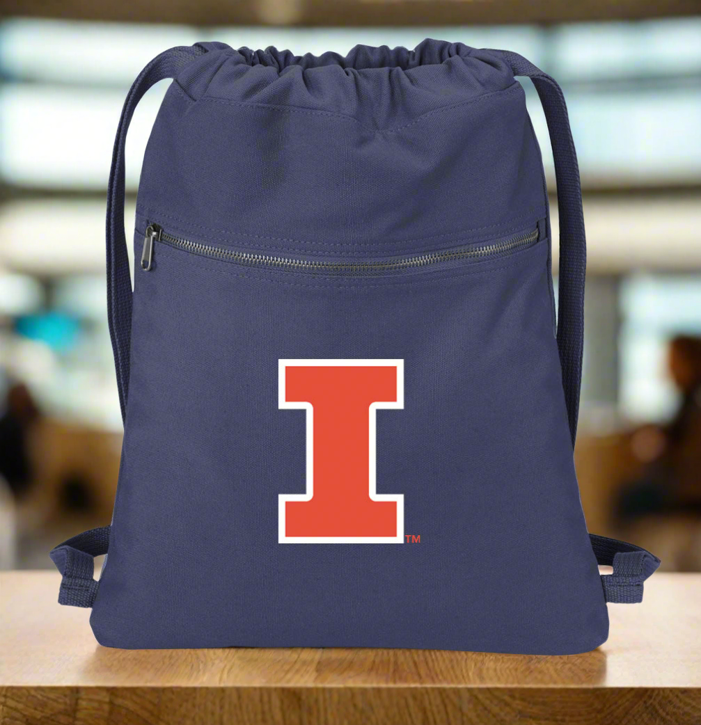 University of Illinois Canvas Drawstring Backpack Illini Cotton Cinch Pack Bag