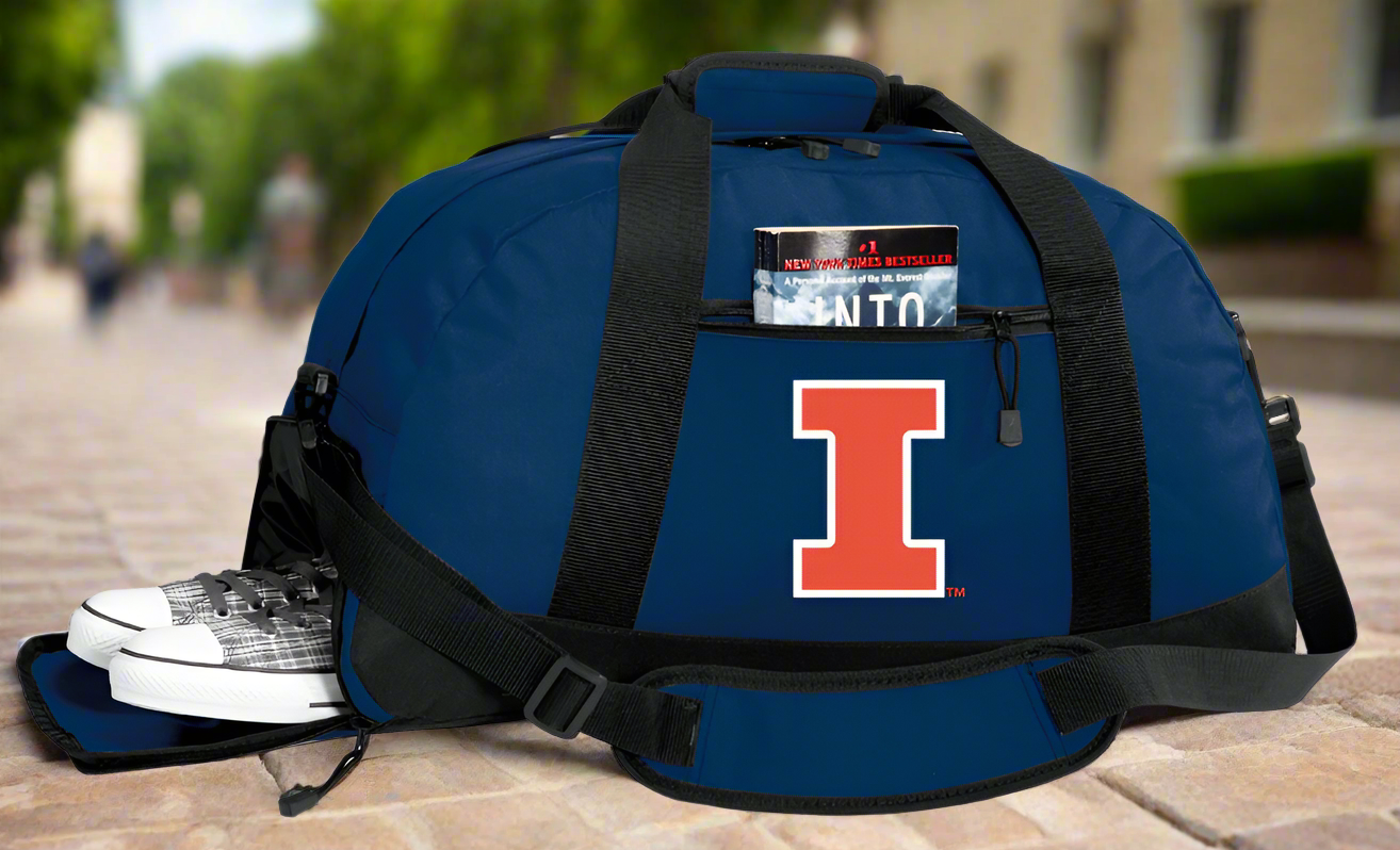 University of Illinois Duffel Bag Illini Gym or Sports Bag with Shoe Pocket