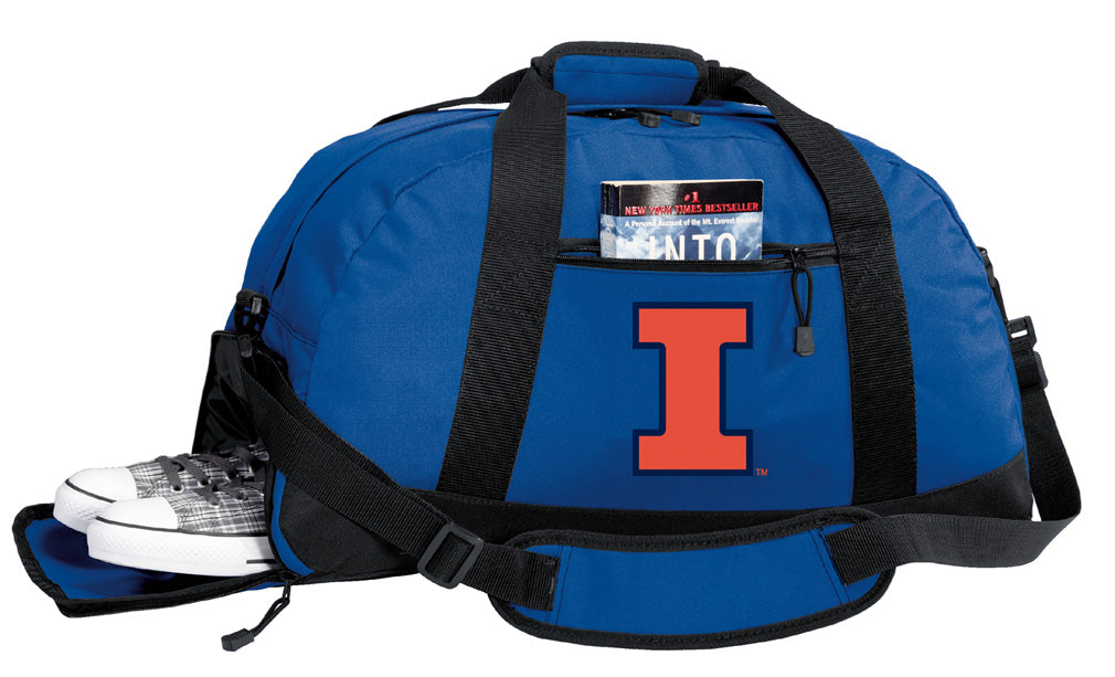 University of Illinois Duffel Bag Illini Gym or Sports Bag with Shoe Pocket