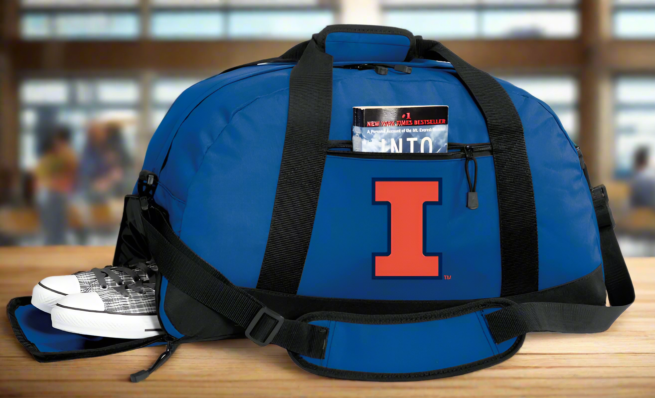 University of Illinois Duffel Bag Illini Gym or Sports Bag with Shoe Pocket