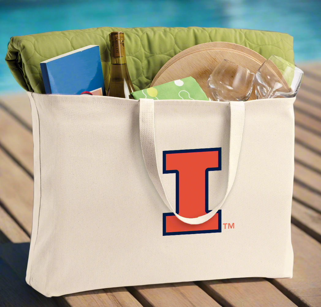 University of Illinois Large Tote Bag Illini Jumbo Tote for Beach Pool or Travel