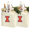 University of Illinois Grocery Shopping Bags 2 PC SET Illini Reusable Cotton Bags