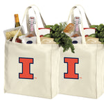 University of Illinois Grocery Shopping Bags 2 PC SET Illini Reusable Cotton Bags