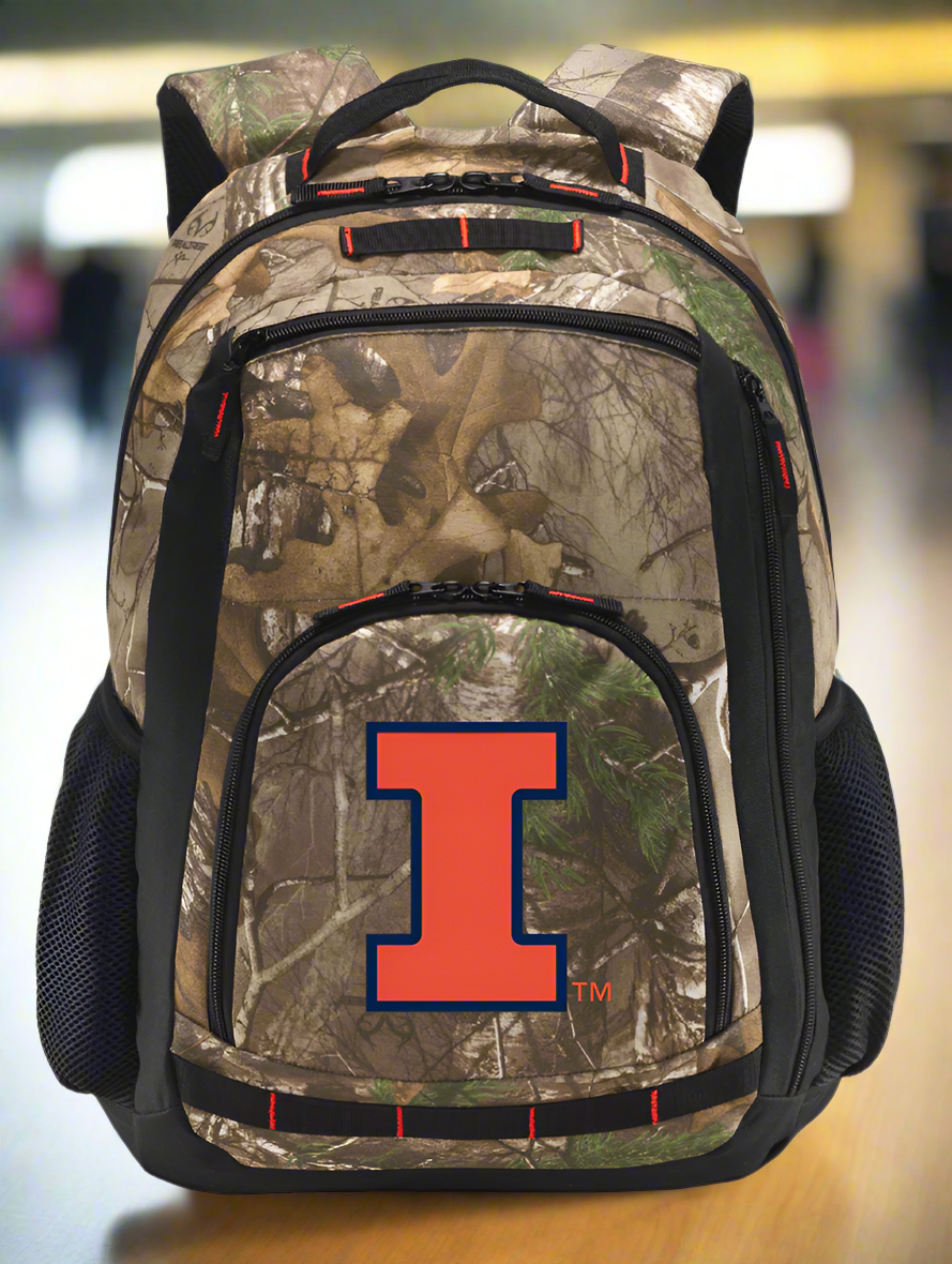 University of Illinois Camo Backpack Illini Laptop Computer Backpack