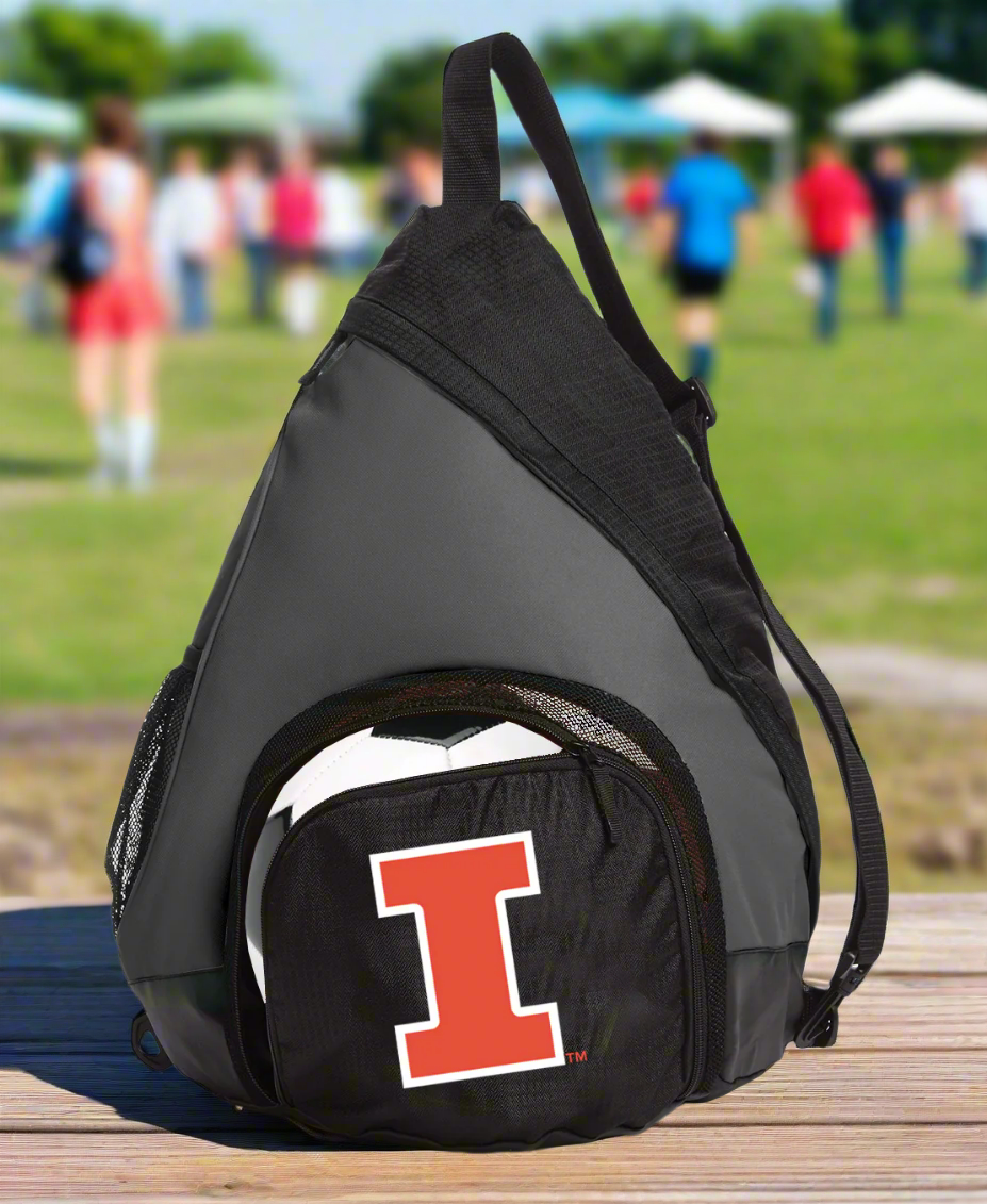 University of Illinois Sling Backpack Illini Bag with Soccer Ball or Volleyball Bag Sports Gear Compartment Practice Bag