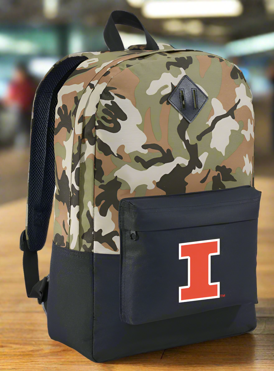 University of Illinois Camo Backpack Illini Medium Classic Style Backpack