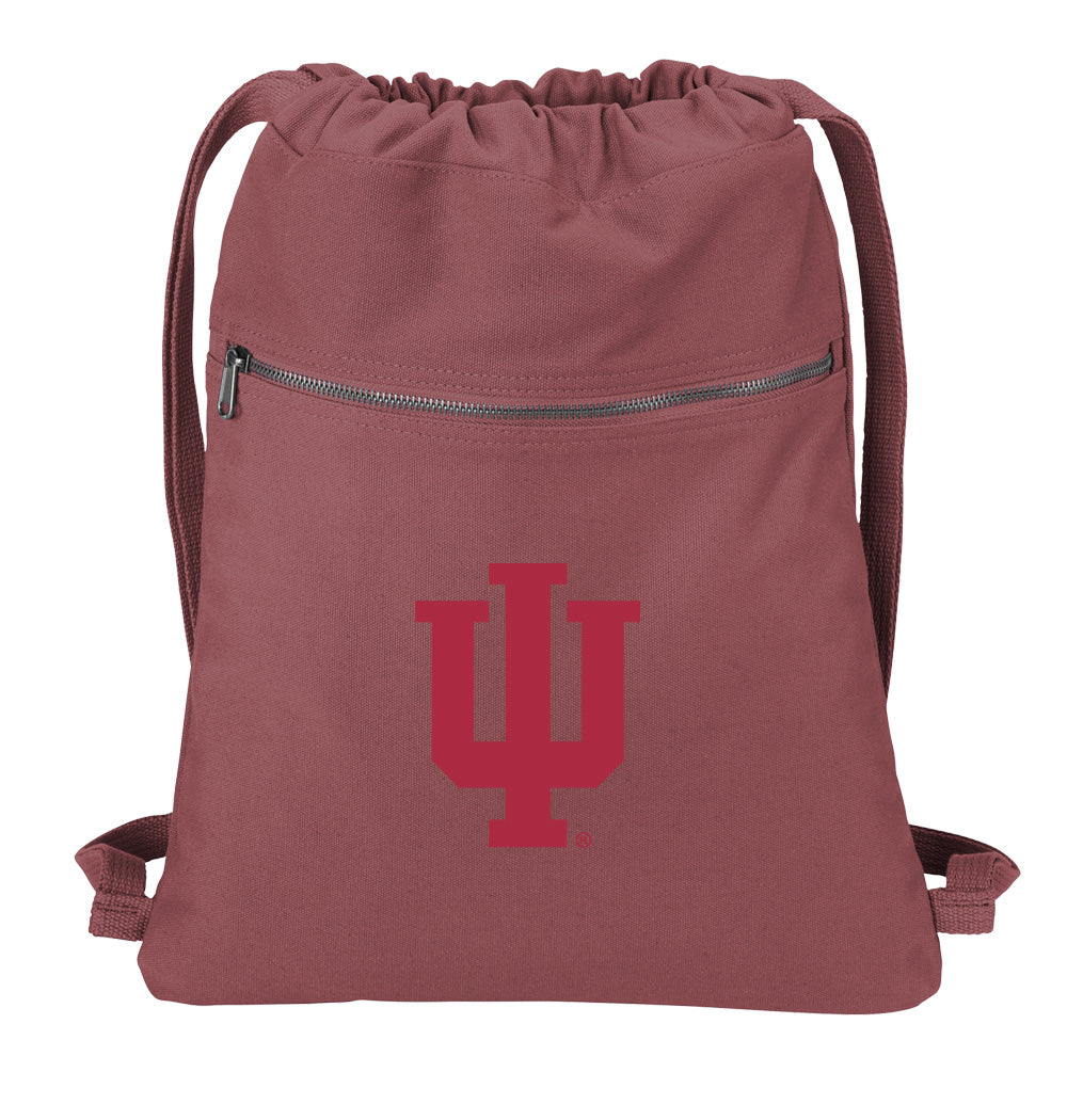 Indiana University Canvas Drawstring Backpack IU Cotton Cinch Pack Bag